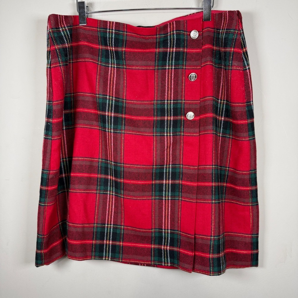 Talbots Red Green Tartan Plaid Pencil Skirt Size 14 Holiday Career Office